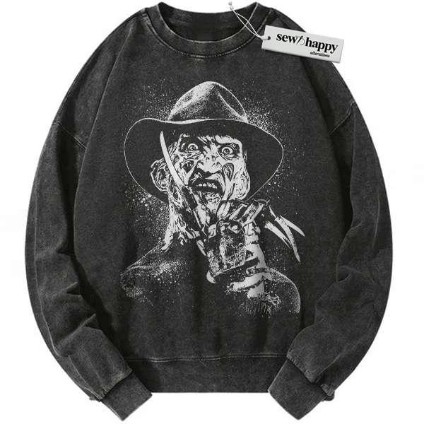 Wash Sweatshirt Freddy Krueger Sweatshirt, A Nightmare on Elm Street Sweatshirt, Horror Movie Sweatshirt, Vintage Sweater Wash Sweatshirt Freddy Krueger Sweatshirt, A Nightmare on Elm Street Sweatshirt, Horror Movie Sweatshirt, Vintage Sweater - Image 1