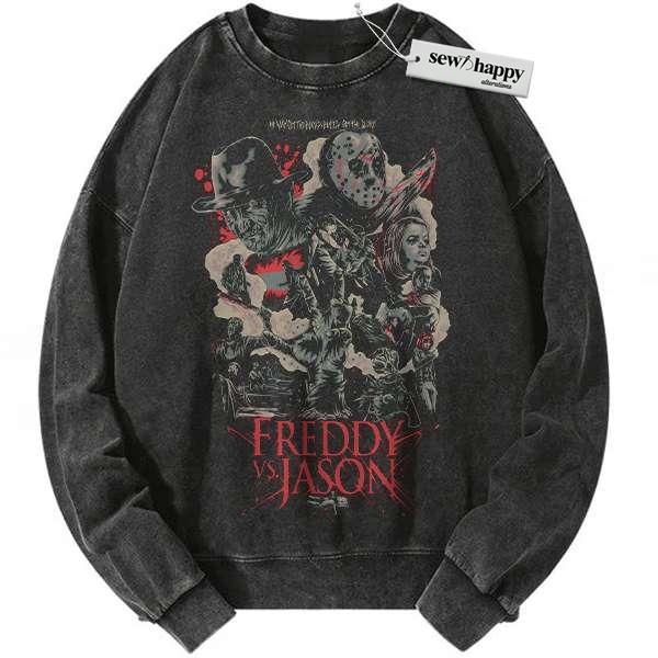 Wash Sweatshirt Freddy Krueger Sweatshirt, Jason Voorhees Sweatshirt, Horror Sweatshirt, Halloween Sweatshirt, Vintage Sweater