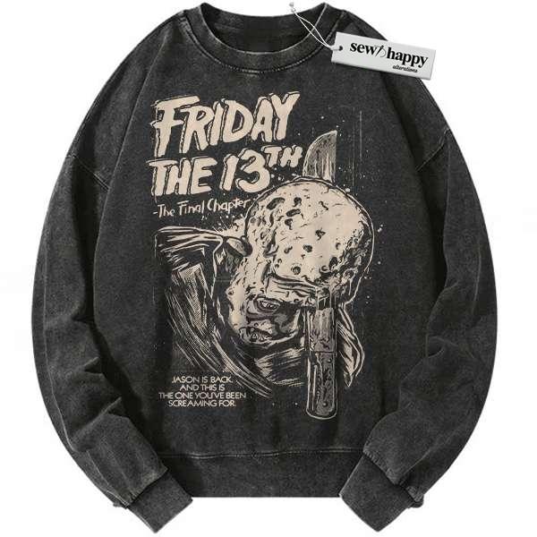 Wash Sweatshirt Friday the 13th Sweatshirt, Halloween Sweatshirt, Horror Sweatshirt, Vintage Sweater