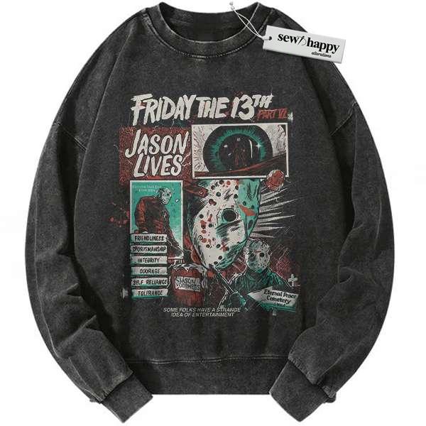 Wash Sweatshirt Friday the 13th Sweatshirt, Halloween Sweatshirt, Horror Sweatshirt, Vintage Sweater