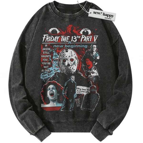 Wash Sweatshirt Friday the 13th Sweatshirt, Halloween Sweatshirt, Horror Sweatshirt, Vintage Sweater