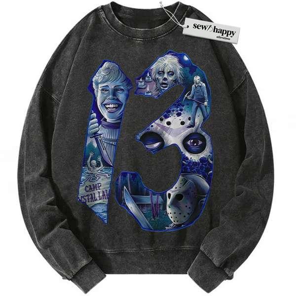 Wash Sweatshirt Friday the 13th Sweatshirt, Halloween Sweatshirt, Horror Sweatshirt, Vintage Sweater