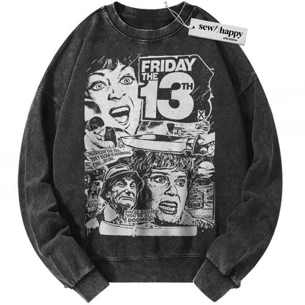 Wash Sweatshirt Friday the 13th Sweatshirt, Horror Movie Sweatshirt, Halloween Sweatshirt, Vintage Sweatshirt