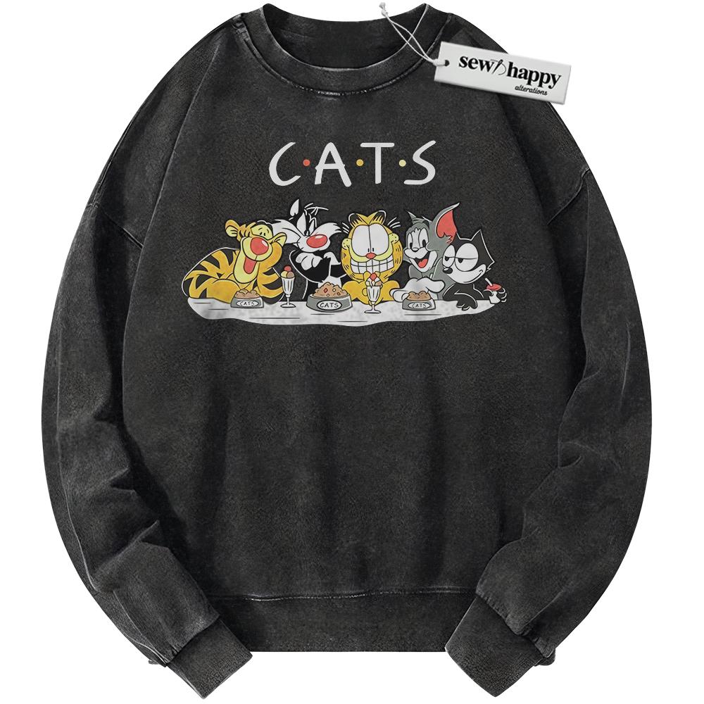 Wash Sweatshirt Friends TV Show Cat Parody Sweatshirt, Funny Cartoon Cat Sweatshirt, Animated Sweatshirt, Vintage Sweater