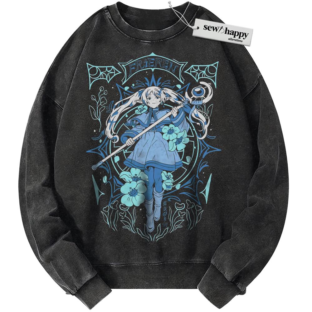Wash Sweatshirt Frieren: Beyond Journey's End Sweatshirt, Anime Sweatshirt, Vintage Sweater