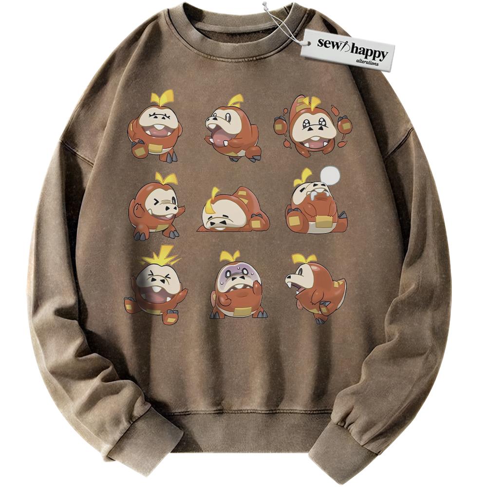 Wash Sweatshirt Fuecoco Sweatshirt, Pokemon Sweatshirt, PKM Sweatshirt, Anime Sweatshirt, Vintage Sweater