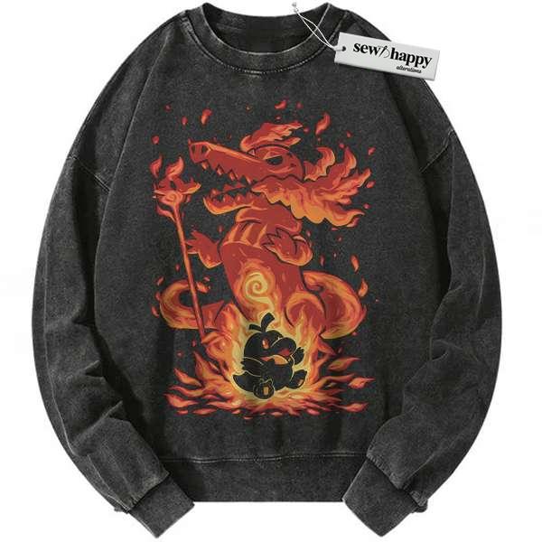 Wash Sweatshirt Fuecoco vs Skeledirge Sweatshirt, Pokemon Sweatshirt, Anime Sweatshirt, Vintage Sweatshirt