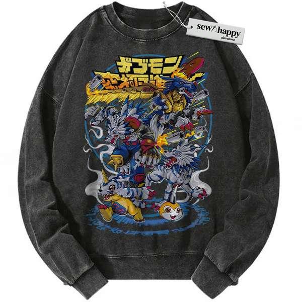 Wash Sweatshirt Gabumon Evolutions Sweatshirt, Digimon Sweatshirt, Anime Sweatshirt, Vintage Sweater