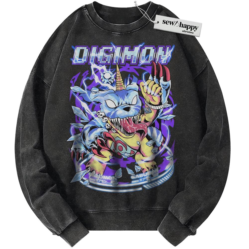 Wash Sweatshirt Gabumon Sweatshirt, Digimon Sweatshirt, Anime Sweatshirt, Vintage Sweater