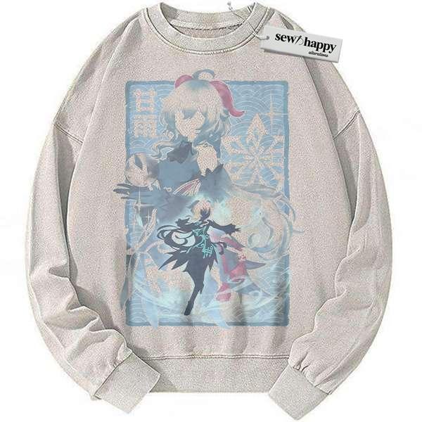 Wash Sweatshirt Ganyu Sweatshirt, Genshin Impact Sweatshirt, Game Sweatshirt, Vintage Sweatshirt
