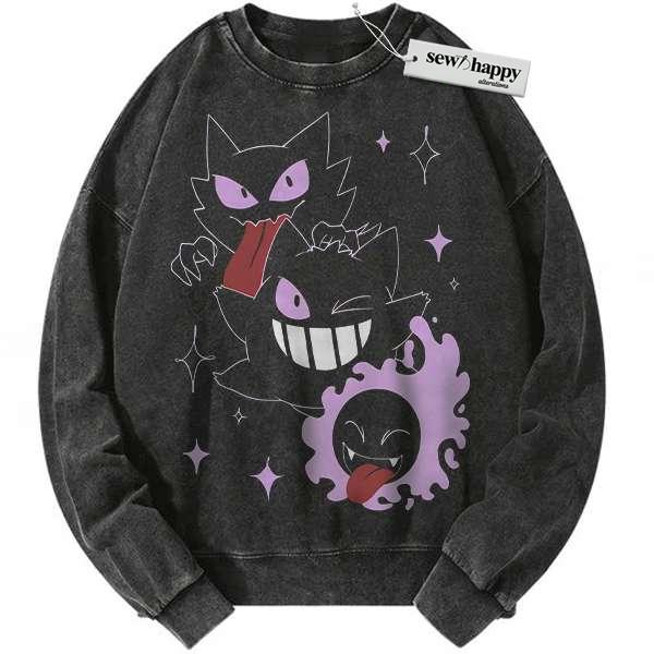 Wash Sweatshirt Gatsly Sweatshirt, Haunter Sweatshirt, Gengar Sweatshirt, Pokemon Sweatshirt, Anime Sweatshirt, Vintage Sweater