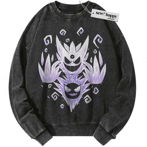 Wash Sweatshirt Gatsly vs Mega Gengar Sweatshirt, Pokemon Sweatshirt, Anime Sweatshirt, Vintage Sweatshirt