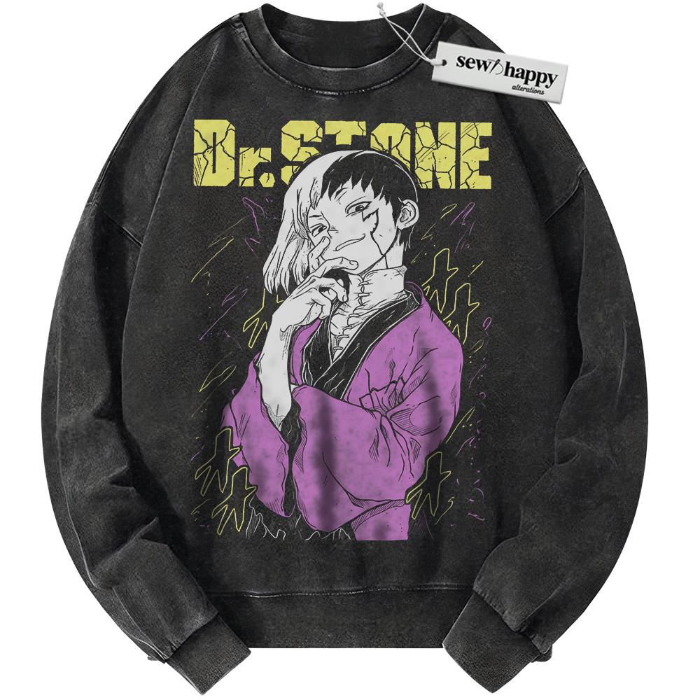 Wash Sweatshirt Gen Asagiri Sweatshirt, Dr Stone Sweatshirt, Anime Sweatshirt, Vintage Sweater
