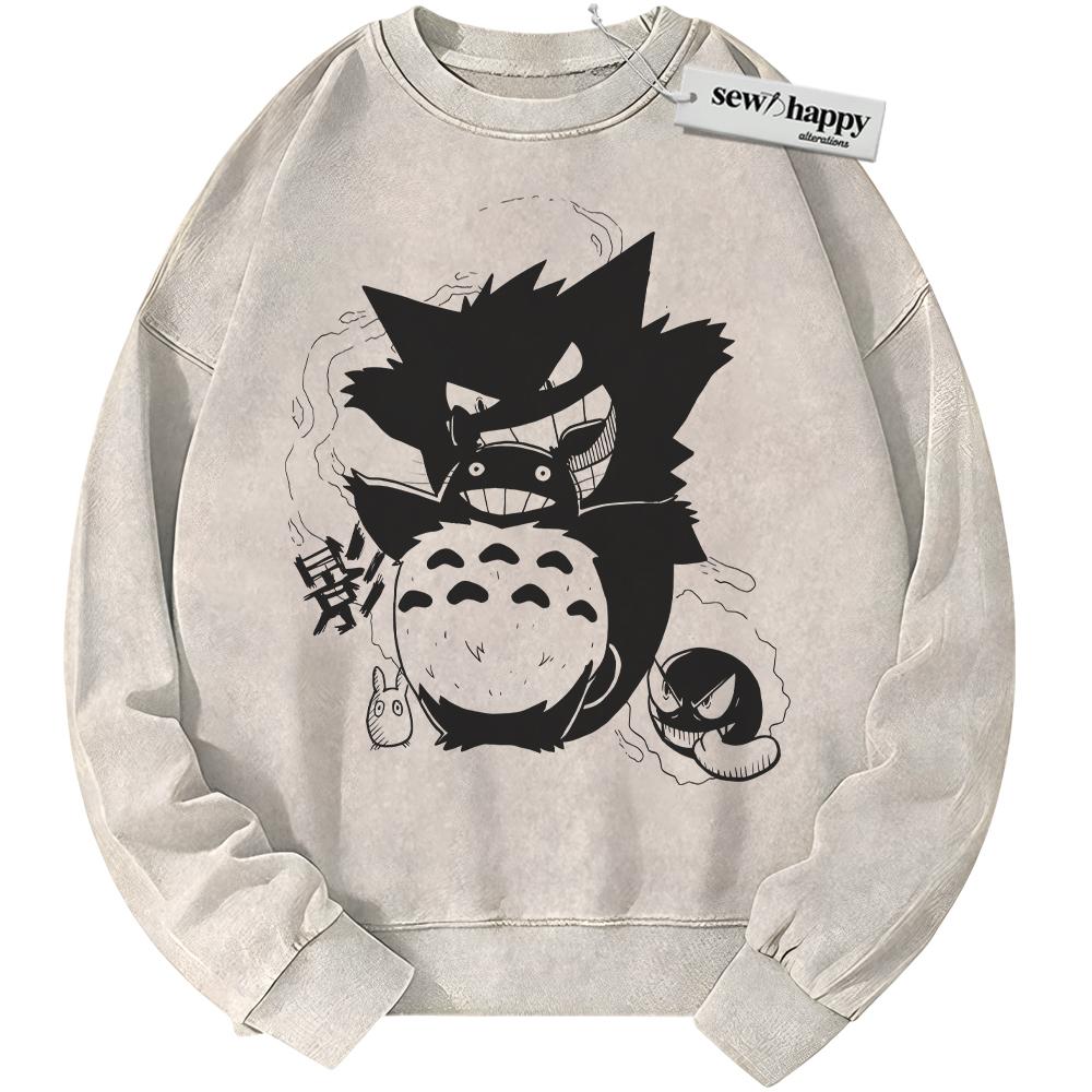 Wash Sweatshirt Gengar and Totoro Sweatshirt, Pokemon Sweatshirt, My Neighbor Totoro Sweatshirt, Studio Ghibli Sweatshirt, Anime Sweatshirt, Vintage Sweater