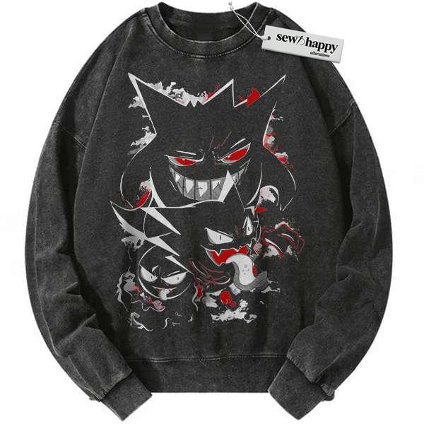 Wash Sweatshirt Gengar Gatsly Haunter Sweatshirt, Pokemon Sweatshirt, Anime Sweatshirt, Vintage Sweatshirt