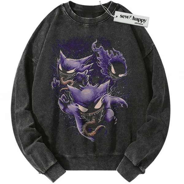 Wash Sweatshirt Gengar Gatsly vs Haunter Sweatshirt, Pokemon Sweatshirt, Anime Sweatshirt, Vintage Sweatshirt