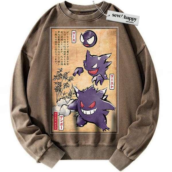 Wash Sweatshirt Gengar Sweatshirt, Gatsly Sweatshirt, Haunter Sweatshirt, Pokemon Sweatshirt, Anime Sweatshirt, Vintage Sweater