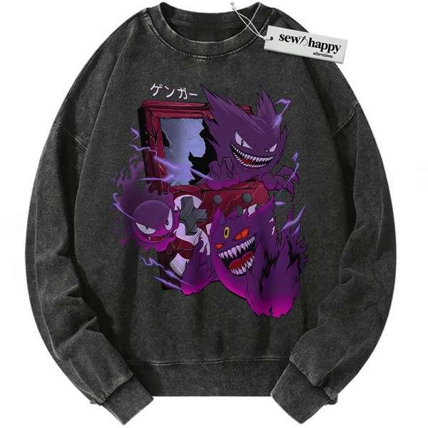 Wash Sweatshirt Gengar Sweatshirt, Gatsly Sweatshirt, Haunter Sweatshirt, Pokemon Sweatshirt, Anime Sweatshirt, Vintage Sweater