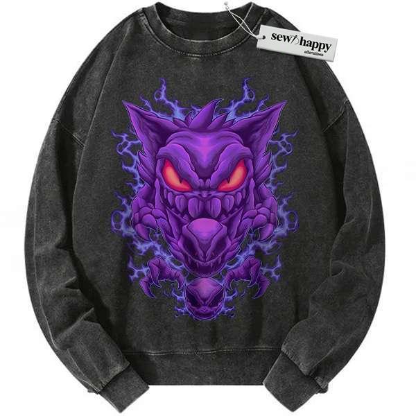 Wash Sweatshirt Gengar Sweatshirt, Gatsly Sweatshirt, Haunter Sweatshirt, Pokemon Sweatshirt, Anime Sweatshirt, Vintage Sweatshirt