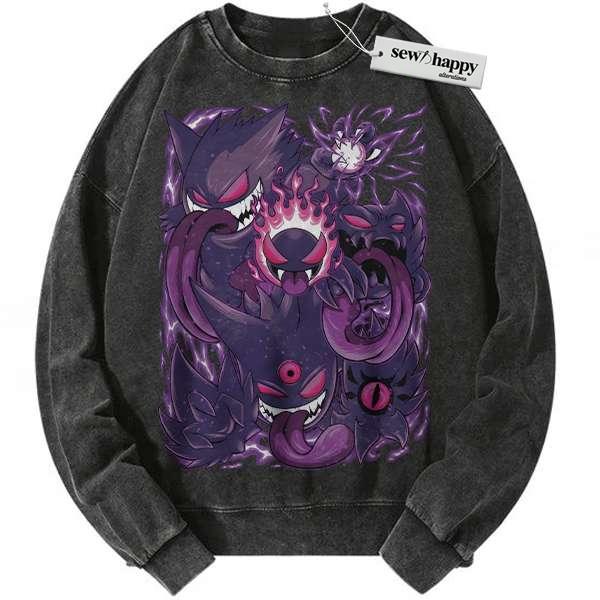 Wash Sweatshirt Gengar Sweatshirt, Gatsly Sweatshirt, Haunter Sweatshirt, Pokemon Sweatshirt, PKM Sweatshirt, Anime Sweatshirt, Vintage Sweater
