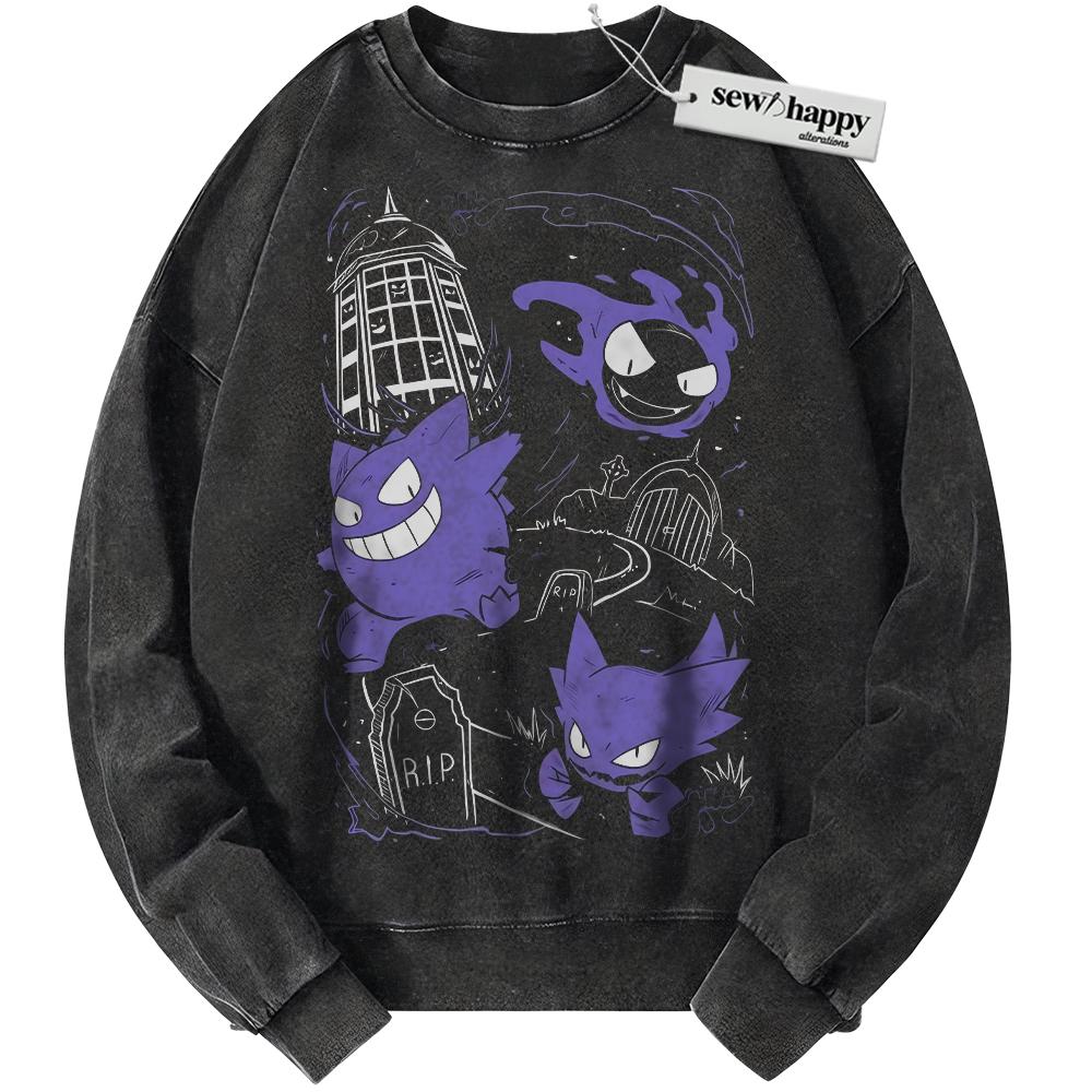 Wash Sweatshirt Gengar Sweatshirt, Haunter Sweatshirt, Gatsly Sweatshirt, Pokemon Sweatshirt, PKM Sweatshirt, Anime Sweatshirt, Vintage Sweater