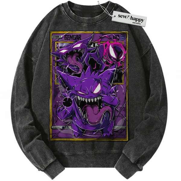 Wash Sweatshirt Gengar Sweatshirt, Pokemon Sweatshirt, Anime Sweatshirt, Vintage Sweater