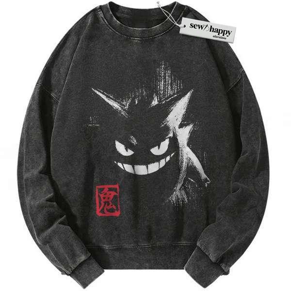 Wash Sweatshirt Gengar Sweatshirt, Pokemon Sweatshirt, Anime Sweatshirt, Vintage Sweater