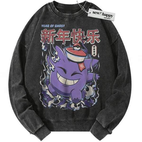 Wash Sweatshirt Gengar Sweatshirt, Pokemon Sweatshirt, Anime Sweatshirt, Vintage Sweatshirt