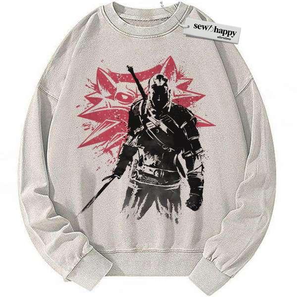 Wash Sweatshirt Geralt of Rivia Sweatshirt, The Witcher Sweatshirt, Game Sweatshirt, Vintage Sweater