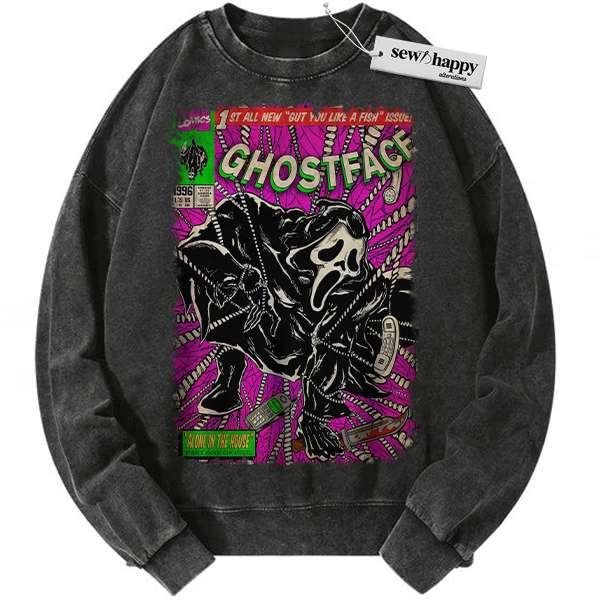 Wash Sweatshirt Ghostface Sweatshirt, Scream Sweatshirt, Halloween Sweatshirt, Horror Sweatshirt, Vintage Sweater