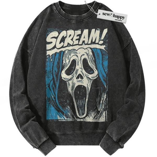 Wash Sweatshirt Ghostface Sweatshirt, Scream Sweatshirt, Halloween Sweatshirt, Horror Sweatshirt, Vintage Sweatshirt