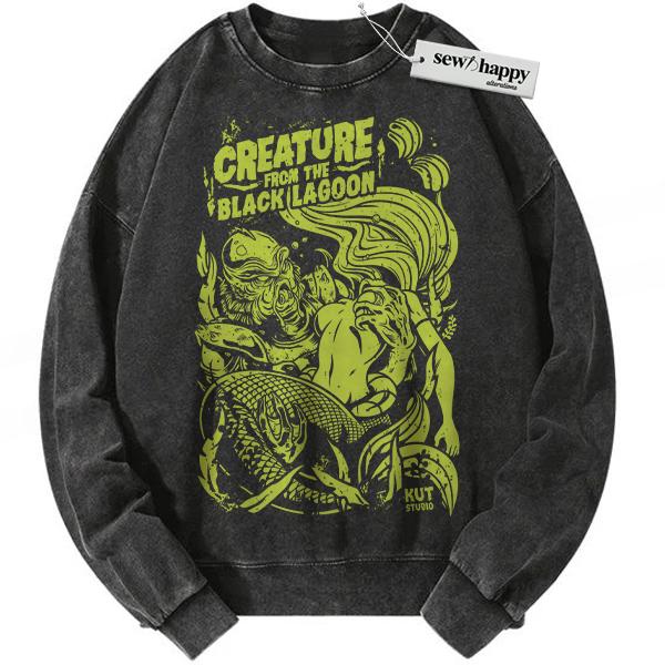 Wash Sweatshirt Gill-man Sweatshirt, Creature from the Black Lagoon Sweatshirt, Horror Movie Sweatshirt, Halloween Sweatshirt, Vintage Sweater