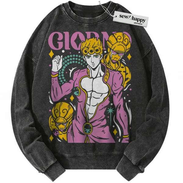Wash Sweatshirt Giorno Giovanna Sweatshirt, JoJo's Bizarre Adventure Sweatshirt, Anime Sweatshirt, Vintage Sweatshirt