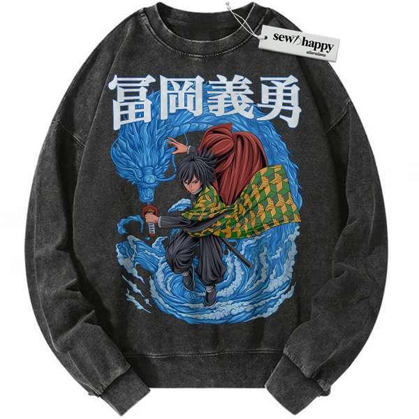 Wash Sweatshirt Giyu Tomioka Sweatshirt, Demon Slayer Sweatshirt, Anime Sweatshirt, Vintage Sweater