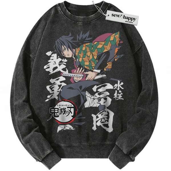 Wash Sweatshirt Giyu Tomioka Sweatshirt, Demon Slayer Sweatshirt, Anime Sweatshirt, Vintage Sweatshirt