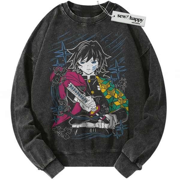 Wash Sweatshirt Giyu Tomioka Sweatshirt, Demon Slayer Sweatshirt, Anime Sweatshirt, Vintage Sweatshirt
