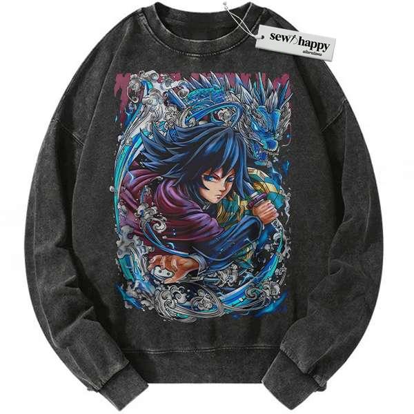 Wash Sweatshirt Giyu Tomioka Sweatshirt, Demon Slayer Sweatshirt, Anime Sweatshirt, Vintage Sweatshirt