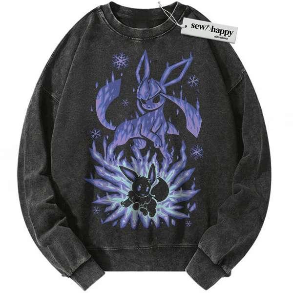 Wash Sweatshirt Glaceon Sweatshirt, Eevee Sweatshirt, Pokemon Sweatshirt, Anime Sweatshirt, Vintage Sweater