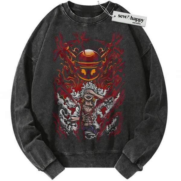 Wash Sweatshirt God Nika Sweatshirt, Monkey D Luffy Sweatshirt, One Piece Sweatshirt, Anime Sweatshirt, Vintage Sweatshirt