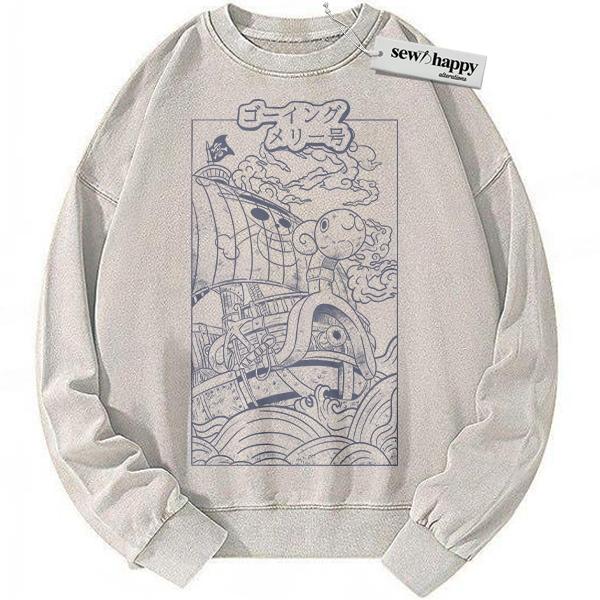 Wash Sweatshirt Going Merry Sweatshirt, One Piece Sweatshirt, Anime Sweatshirt, Vintage Sweatshirt