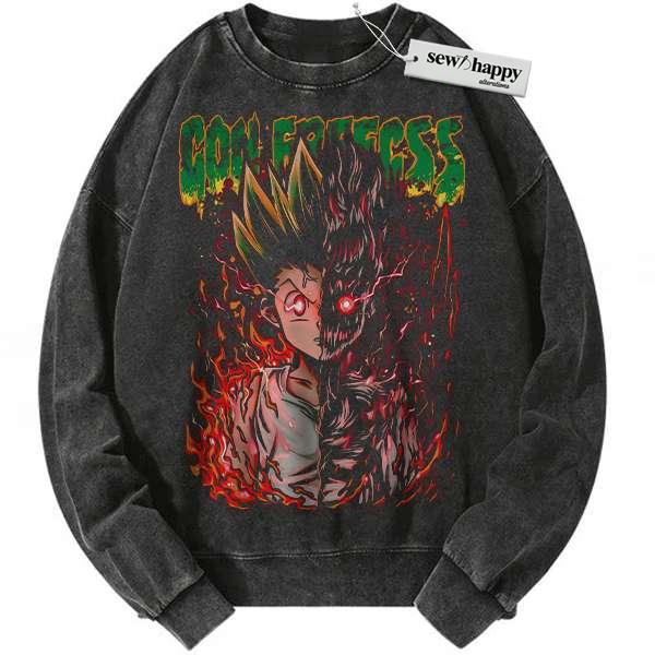 Wash Sweatshirt Gon Freecss Sweatshirt, Hunter x Hunter Sweatshirt, HxH Sweatshirt, Anime Sweatshirt, Vintage Sweatshirt
