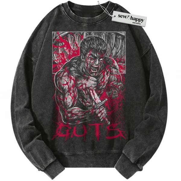 Wash Sweatshirt Guts Sweatshirt, Berserk Sweatshirt, Anime Sweatshirt, Vintage Sweatshirt