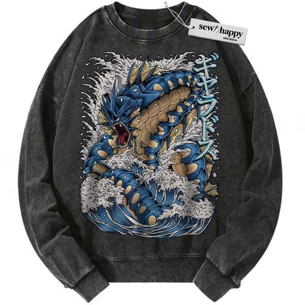 Wash Sweatshirt Gyarados Sweatshirt, Pokemon Sweatshirt, Anime Sweatshirt, Vintage Sweater