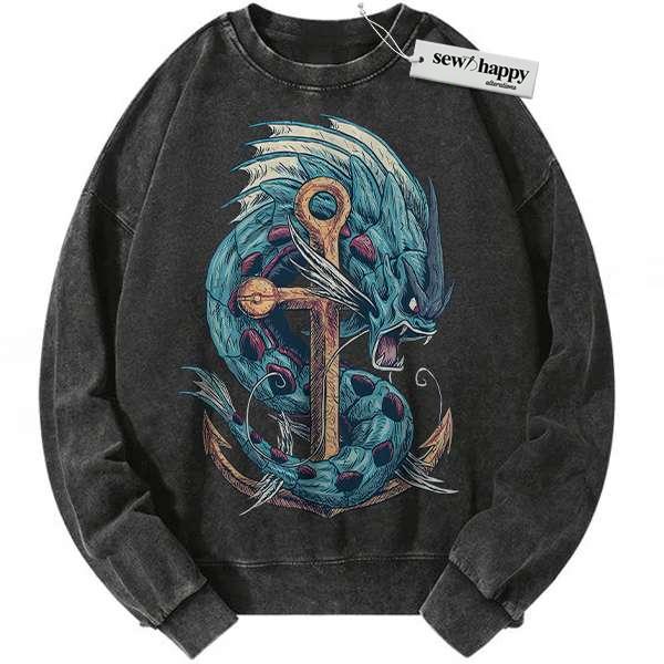 Wash Sweatshirt Gyarados Sweatshirt, Pokemon Sweatshirt, Anime Sweatshirt, Vintage Sweatshirt