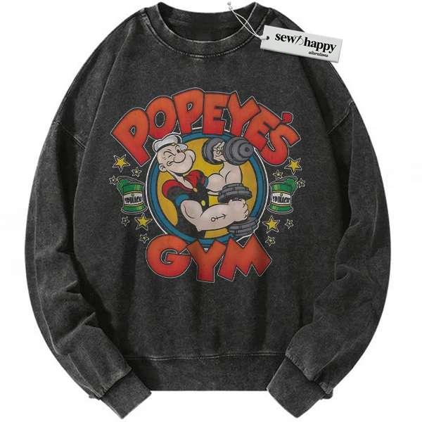 Wash Sweatshirt Gym Popeye the Sailor Man Sweatshirt, Animated Sweatshirt, Vintage Sweatshirt
