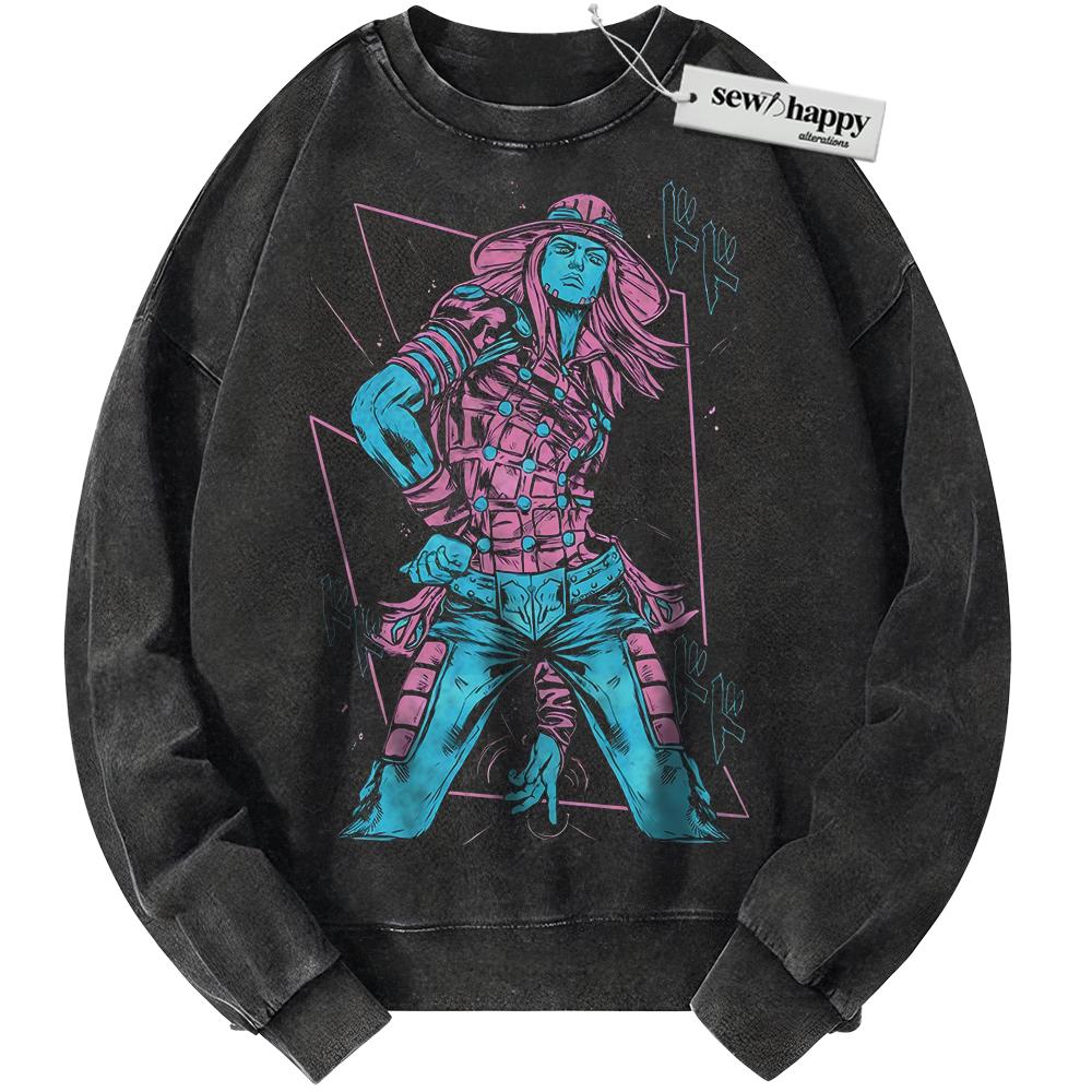 Wash Sweatshirt Gyro Zeppeli Sweatshirt, JoJo's Bizarre Adventure Sweatshirt, Anime Sweatshirt, Vintage Sweater
