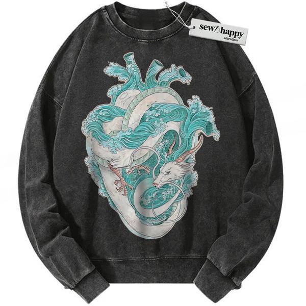 Wash Sweatshirt Haku Dragon Sweatshirt, Spirited Away Sweatshirt, Studio Ghibli Sweatshirt, Anime Sweatshirt, Vintage Sweatshirt