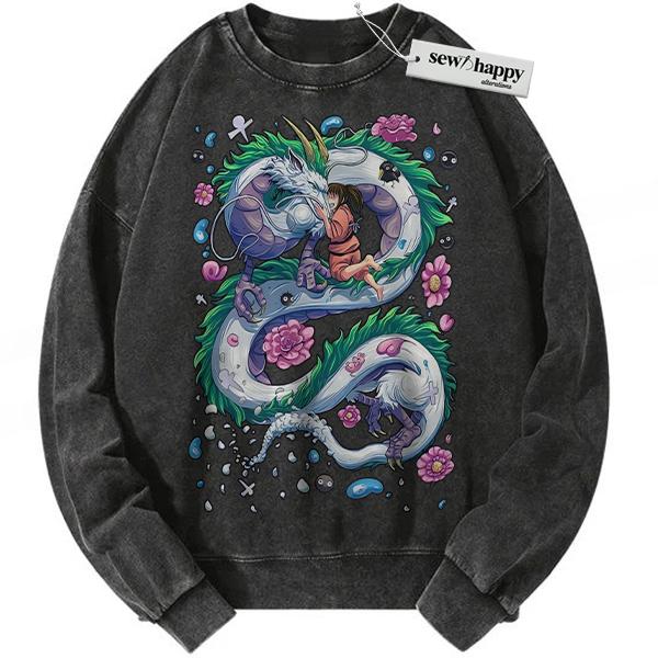 Wash Sweatshirt Haku vs Chihiro Sweatshirt, Spirited Away Sweatshirt, Studio Ghibli Sweatshirt, Anime Sweatshirt, Vintage Sweatshirt