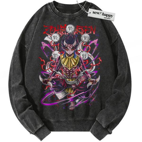 Wash Sweatshirt Hantengu Sweatshirt, Demon Slayer Sweatshirt, Anime Sweatshirt, Vintage Sweatshirt Wash Sweatshirt Hantengu Sweatshirt, Demon Slayer Sweatshirt, Anime Sweatshirt, Vintage Sweatshirt - Image 1