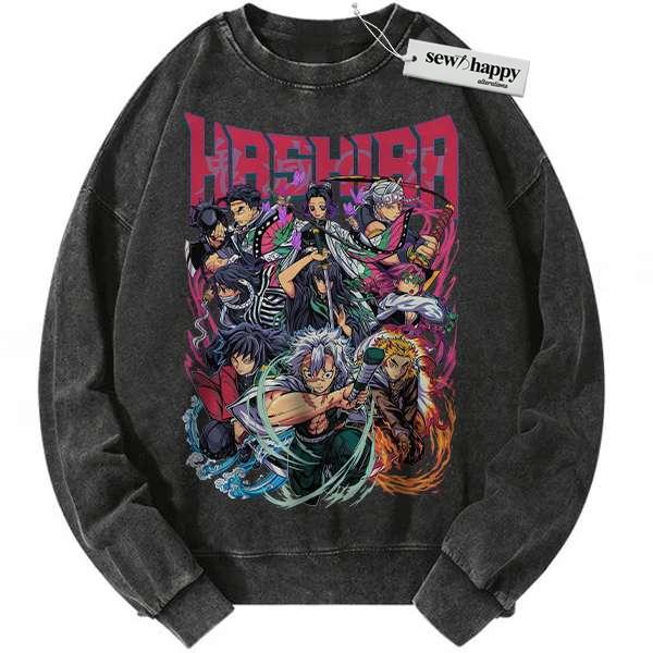 Wash Sweatshirt Hashira Sweatshirt, Demon Slayer Sweatshirt, Anime Sweatshirt, Vintage Sweatshirt